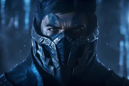 Sub Zero in a mega cool white iron super suit with spikes on his arms and shoulders, hdr, (intricate details, hyperdetailed:1.16), piercing look, cinematic, intense, cinematic composition, cinematic lighting, color grading, focused, (dark background:1.1)