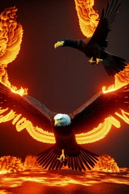 eagle set in fire, cinematic lighting, photorealistic, realistic, detailed, volumetric light and shadow, hyper HD, octane render, unreal engine 5 insanely detailed and intricate, hypermaximalist, elegant, ornate, hyper-realistic, super detailed --v 4