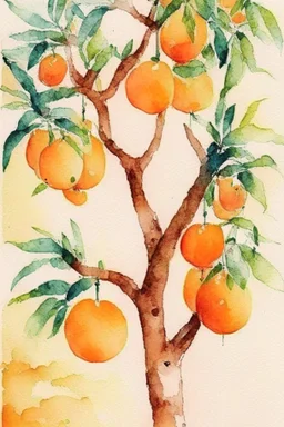 Watercolor orange frut trees, perfect