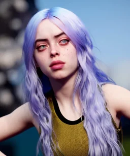 Billie Eilish, full body, on the bed, in my underwear, pale skin, high detail, realistic, 8k, not to be distinguished from a photo, identical pupils