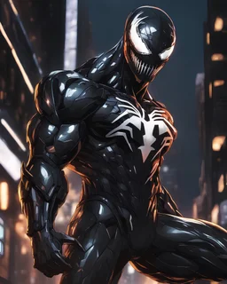 Venom mix with machine in solo leveling shadow artstyle, cyberpunk them, intricate details, highly detailed, high details, detailed portrait, masterpiece,ultra detailed,best quality