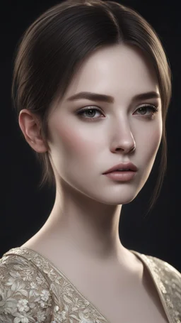 ((young woman pale skin)), dark background, mid shot, full body, neutral expression, short hair, ultra realistic, highres, superb, 8k wallpaper, extremely detailed, intricate, limited palette,