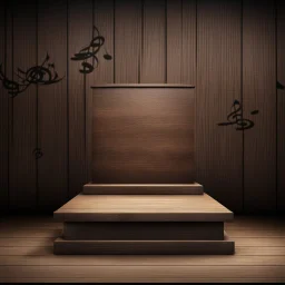 Hyper Realistic traditional product podium & dark rustic background with musical notes on it