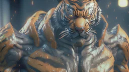 tiger humanoid supervillain, photorealistic, unreal engine 5, masterpiece, trending on artstation