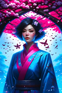 Origami art, highly detailed origami of a forest with small cherry blossom trees, a view of stars and space, vibrant colors, pink cheery blossom, highly detailed, high resolution, 24k, ornate, intricate, complex, digital painting, smooth, art by royo and tom bagshaw.