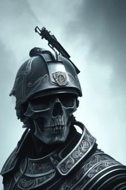 All Black Jqpanese soldier, high tech skull special forces helmet, samurai soldier, white smoke, dark, rage, sorrow, high definition, ultra 8 k, volumetric lighting, blue fire, fog