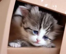 Cute kitten in a box