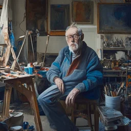 a portrait of an artist in his studio