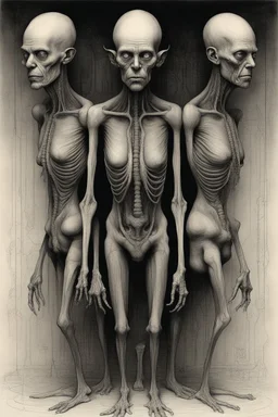 The full body of strange figure of an old men , a thin line draw ، Siamese brothers with body front view camera, decayed and rotting with grotesque proportions and imagery. surreal horror, biomechanical design, by hr giger and beksinski , fine lines draw