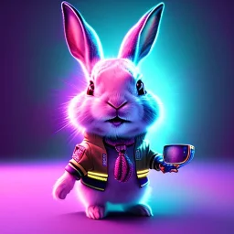 pixar style anamorphic cute cyberpunk rabbit baby, smiling,gangsta gold neckless, full body, magenta puffer jacket, manila city backdrop, hyper realistic, unreal engine 5, 16k