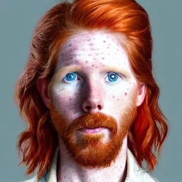 Portrait of young Courtney Gains as a ruggedly handsome, joyful, roguish pirate, charismatic, attractive male, masculine, perfect, precisely detailed clear eyes, unblemished, flawless skin, softly freckled face; meticulously detailed multi-hued ginger carrot-colored cherry fire red hair; fantasy, intricate, elegant, highly detailed, digital painting, concept art, matte, sharp focus, illustration, art by artgerm and greg rutkowski and alphonse mucha