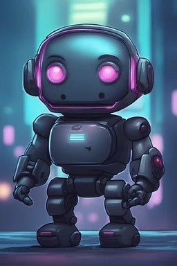 an app icon, that is visible even when small, off a cute little cyberpunk robot responsible for building things. The background should be uncluttered. There should be some padding around the main character