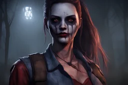 Generate a prety woman with a theme from dead by daylight with a SUBSCRIBE message WRITTEN SUBSCRIBE in the fking image.