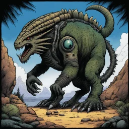 [illustration by Kevin Eastman and Peter Laird]a large omnivorous game animal that lives on a alien planet