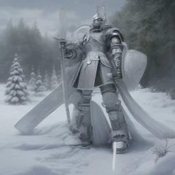 smooth hyper realistic, beautiful Japanese snow knight robot in crown, pale colors, dark cosmos background, extremely sharp detail, finely tuned detail, ultra high definition, 8 k, unreal engine 5, ultra sharp focus, accurate sword wings, positive smile, lot of details, fit within portrait, Ambiance winter, perfect composition, perfect hair, perfect hands, finger up gestures