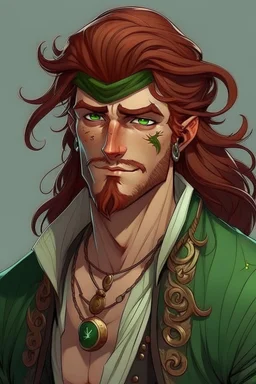 pirate nereid male with deep auburn and green hair