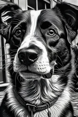 Retrato de un perro callejero en blanco y negro con lapiz por Juan Arancio