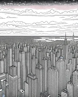 aerial view of chicago skylines south sunset ,Coloring Book for Adults, Grayscale Coloring Book