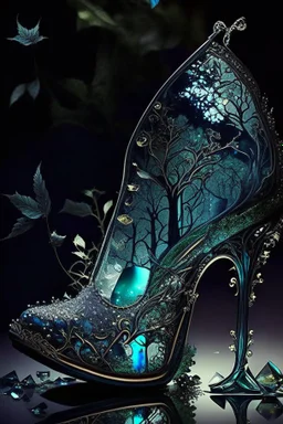 dark fantasy, intricate cover, a whimsical fairytale, shoe made of glass