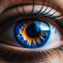 Photoreal close-up of an eye reflecting a galaxy