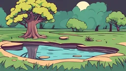 pond, tree, Digital Painting, Real, Vector, Flat Color, Comic strip, Character, Animation, computer generate, cartoon, Character, motion graphic, Illustration, story board, vector