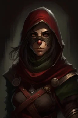 dnd, fantasy, high resolution, portrait, cultist evil rogue female with mask, looting