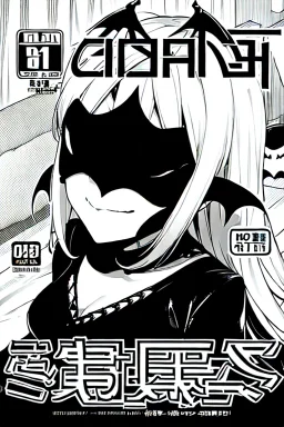 girl with demon mask in the middle of the room, line arts, manga cover, greyscale