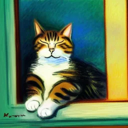 oil portrait of a Cat sleeping by the window by Monet 8k