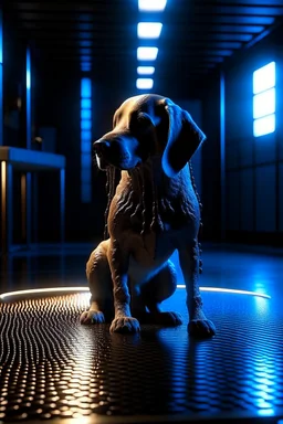 dog pissing on karate girl in the style of giger, spraypaint, photorealism, trending on artstation, 8k, depth of field, downlight, lightrays, volumetric, white hall podium, brown and blue