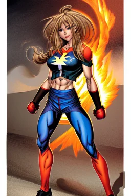 fighter girl with fire in her fist ready to fight tight sport shirt and leggins jim lee style