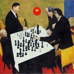 Putin, President Xi Of China And Joe Biden Play Chess With A Pigeon,Ufo,Complex Surgical Instruments Intermixed With A Newborn Boy,Minimalism,Painting By Adrian Ghenie,Rene Magritte,Pablo Picasso,Michelangelo,Salvador Dali,Lucian Freud