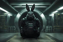 Cyberpunk black rabbit. Photograph.