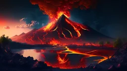 Beautiful nature landscape with fire add volcano