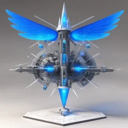 [3d isometric view complemented by diagrams and technical blueprints by Russ Meyer] a Faerie Made of Technology Name: Tech-Faerie X-23 Composition: Nanotech particles forming a humanoid shape Height: 12 inches Wingspan: 8 inches Material: Conductive polymers for body structure Power Source: Miniature fusion reactor for energy supply Propulsion: Micro-thrusters embedded in wings for flight Sensors: Optical sensors for visual input, infrared sensors for heat detection Communication: Wireless tran