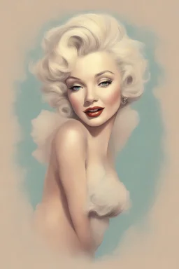 old illustration of marilyn monroe, style of Chris Sanders, pastel colors