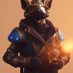 A steampunk soldier Armor wearing Fox,cyberpunk, ultra realistic,shiny, smooth, studio quality, octane render, Surrealism, Triadic colour scheme,ambient lighting polaroid, 100mm