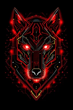 Create a logo featuring an elektronic PCB circuit in the shape of a wolf's head against a black background with red electric sparks. The red electric sparks should add a dynamic and energetic element to the design.