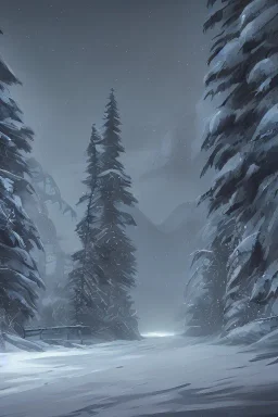 Concept art of the Olympic National Forest at night during winter by Ignis Bruno