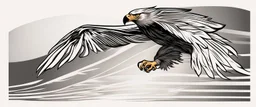 flying eagle diving to the bottom right trailing graphic lines and lost feathers, vector