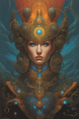 mind over matter. concept art, mid shot, intricately detailed, color depth, dramatic, 2/3 face angle, side light, colorful background. Style of Michael Whelan