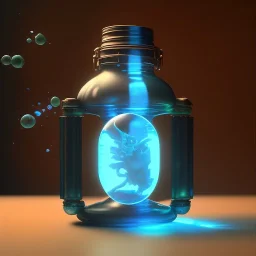 a blue glowing mana potion, steam punk, realistic, made in octane, cinematic, ultra-realistic, extremely detailed octane rendering, 8K, VRAY Super Real ar 2:3, dof photorealistic futuristic 50mm lens hard lighting dark gray tintype photograph, realistic lighting