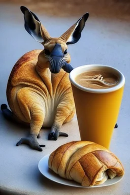 coffee next to croissant eaten by kangaroo