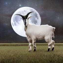 goat with dragon wings, floppy ears, in front of a full moon