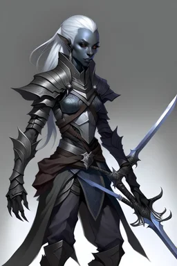 Drow elf with a great sword and leather armor