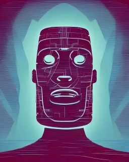 portrait of moai as a cyborg. intricate abstract. intricate artwork. by tooth wu, wlop, beeple, dan mumford. mulholland drive by david lynch, dune by david lynch, blade runner 2049 by dennis villeneuve, patrick nagel, octane render, trending on artstation, greg rutkowski very coherent symmetrical artwork. cinematic, hyper realism, high detail, octane render, 8 k, iridescent accents