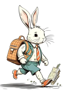 bunny walking with satchels