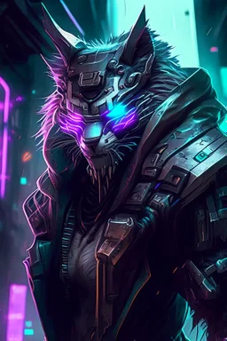 Rengar from league of legends in cyberpunk style