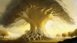 Valinor, tolkien, two giant trees, one giant golden tree, one giant silver tree,