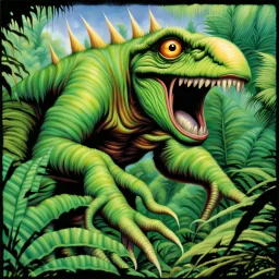 fantasy 90's tcg art of fantasy venus flytrap monster in jungle