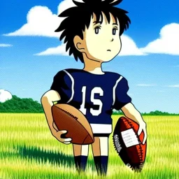 Ghibli, joueur de football, dans un champs.